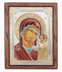 Icon of the Mother of God of Kazan, Italian frame №4, enamel, 25x30 cm, alder tree - фото