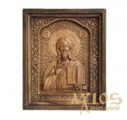 Christ Pantokrator carved wooden icon 20x24 cm - фото