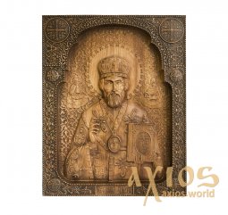 Carved wooden Icon of Saint Nicholas 32x40 cm - фото