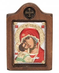 Icon of the Mother of God of Vladimir, Italian frame №1, enamel, 6x8 cm, alder tree - фото