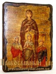 Icon antique Saints Faith, Hope, Love and their mother Sofia 7x9 cm - фото