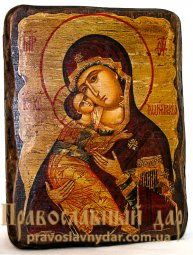 Icon of the Holy Theotokos antique Vladimir 7x9 cm - фото