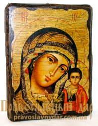 Icon of Kazan antique 7x9 cm Holy Mother of God - фото