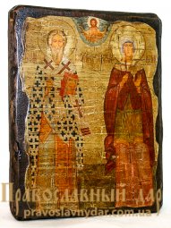Icon antique Hieromartyr Cyprian and the Holy Martyr Justin 7x9 cm - фото