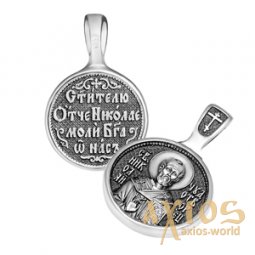 Pendant St. Nicholas, silver 925° with blackening, 12x12mm - фото