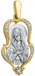 The image of the Mother of God "Tenderness" silver 925° gilt, 25 rhinestone - фото