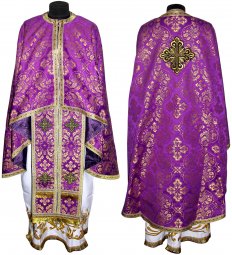 Priest Vestments, Embroidered on Purple Brocade , Greek Cut, R01g - фото