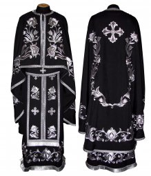 Priest Vestments, Embroidered on velvet in black color, Greek Cut, R042g - фото