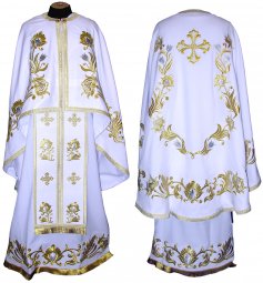 Priest Vestments, Embroidered on White gabardine, with sewn galloon, Greek Cut, R042g - фото