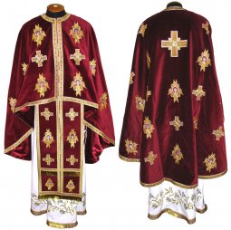 Priest Vestments, Embroidered on velvet, burgundy color, galloon is not embroidered, Greek Cut, R044G - фото