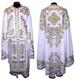 Priest Vestments, Embroidered on gabardine, white color, embroidered galloon, Greek Cut,R46plus - фото
