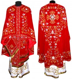 Priest Vestments, Embroidered on Red velvet, embroidered icon and galloon, Greek Cut, R046G plus - фото