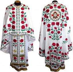 Priest Vestments Embroidered on White monochrome, embroidered icon and galloon, Greek R049G - фото