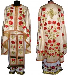 Priest Vestments Embroidered on a single-colored beige, embroidered cross and galloon, Greek Cut, R049G - фото