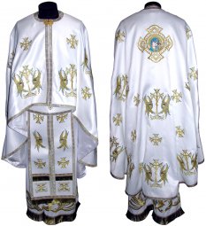 Priest Vestments, Embroidered on white singleton, embroidered icon, sewn galloon, Greek Cut, R057G - фото