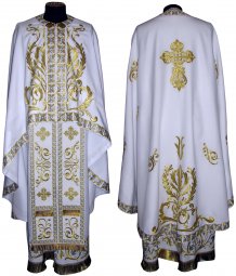 Priest Vestments, Embroidered on White gabardine, embroidered galloon, Greek Cut, R67g - фото