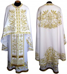 Priest Vestments, Embroidered on white gabardine, embroidered galloon, Greek Cut, R74g - фото