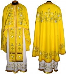 Priest Vestments, Embroidered on yellow gabardine, sewn galloon, Greek Cut, R81g - фото