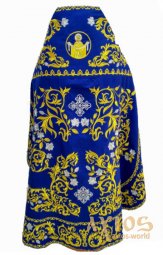 Priest vestment, embroidered on blue gabardine, embroidery in gold - фото