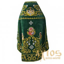 Priest vestments, embroidered on velvet, green colour, embroidery in gold, embroidered icons - фото