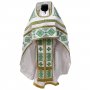 Priest`s vestments, white gabardine, embroidered with green lace