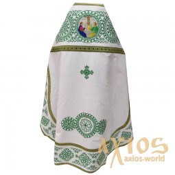 Priest`s vestments, white gabardine, embroidered with green lace - фото
