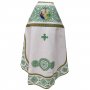 Priest`s vestments, white gabardine, embroidered with green lace