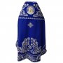 Priest vestment, embroidered with silver on blue gabardin, embroidered icon of Our Lady
