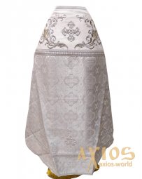 Priest vestment, combined, shoulders are embroidered on white velvet, the main fabric is white brocade - фото