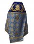 Priest vestment, combined, blue brocade, gold embroidery, shoulders embroidered on blue velvet