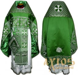 Priestly vestments, embroidered on a dense green satin, with embroidered galloon R69M - фото