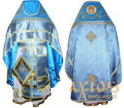 Priest Vestment, combined, Blue brocade, shoulders embroidered on velvet 002М - фото